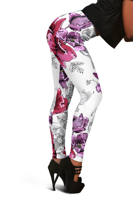 White Skulls & Flowers Leggings
