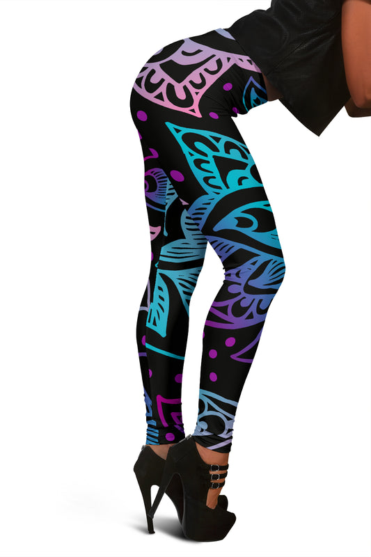 Black & Purple & Lotus Decor Leggings