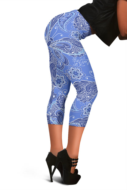 Purple Blue Butterflies Capri Leggings