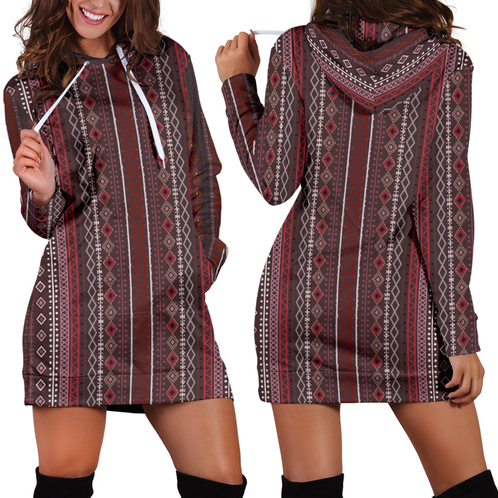 Red Boho Stripes Womens Hoodie Dress