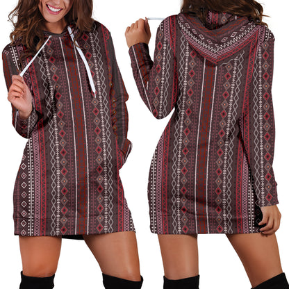 Red Boho Stripes Womens Hoodie Dress