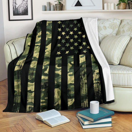 Army Green Camouflage American Flag Blanket