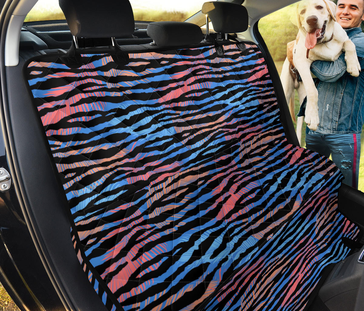 Blue Orange Abstract Stripes Car Back Seat Pet Cover