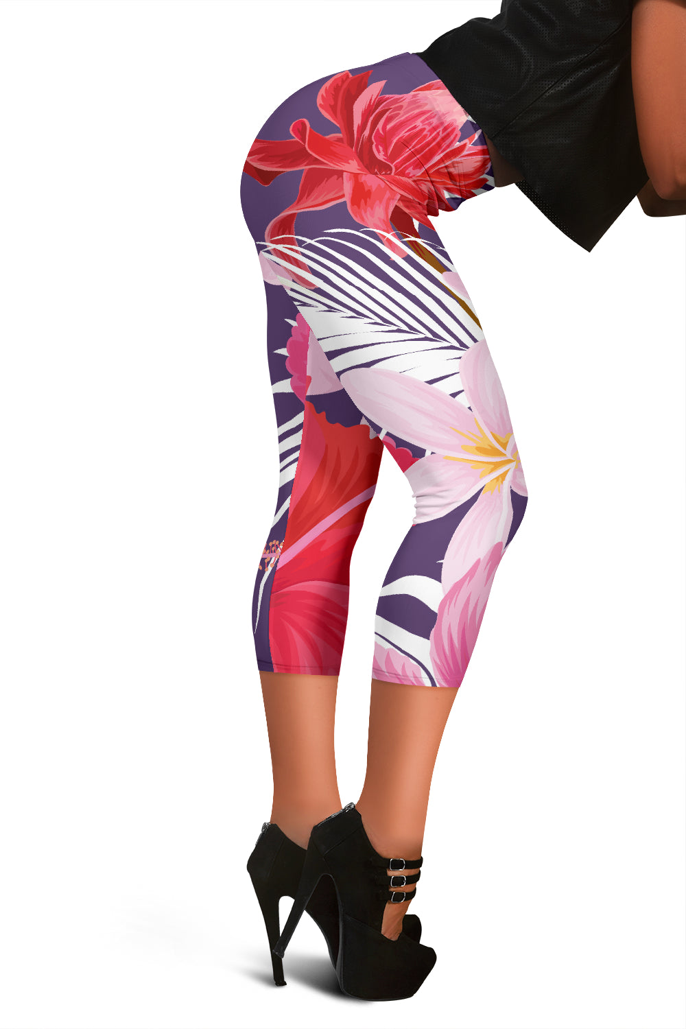 Pink Flowers Capri Leggings