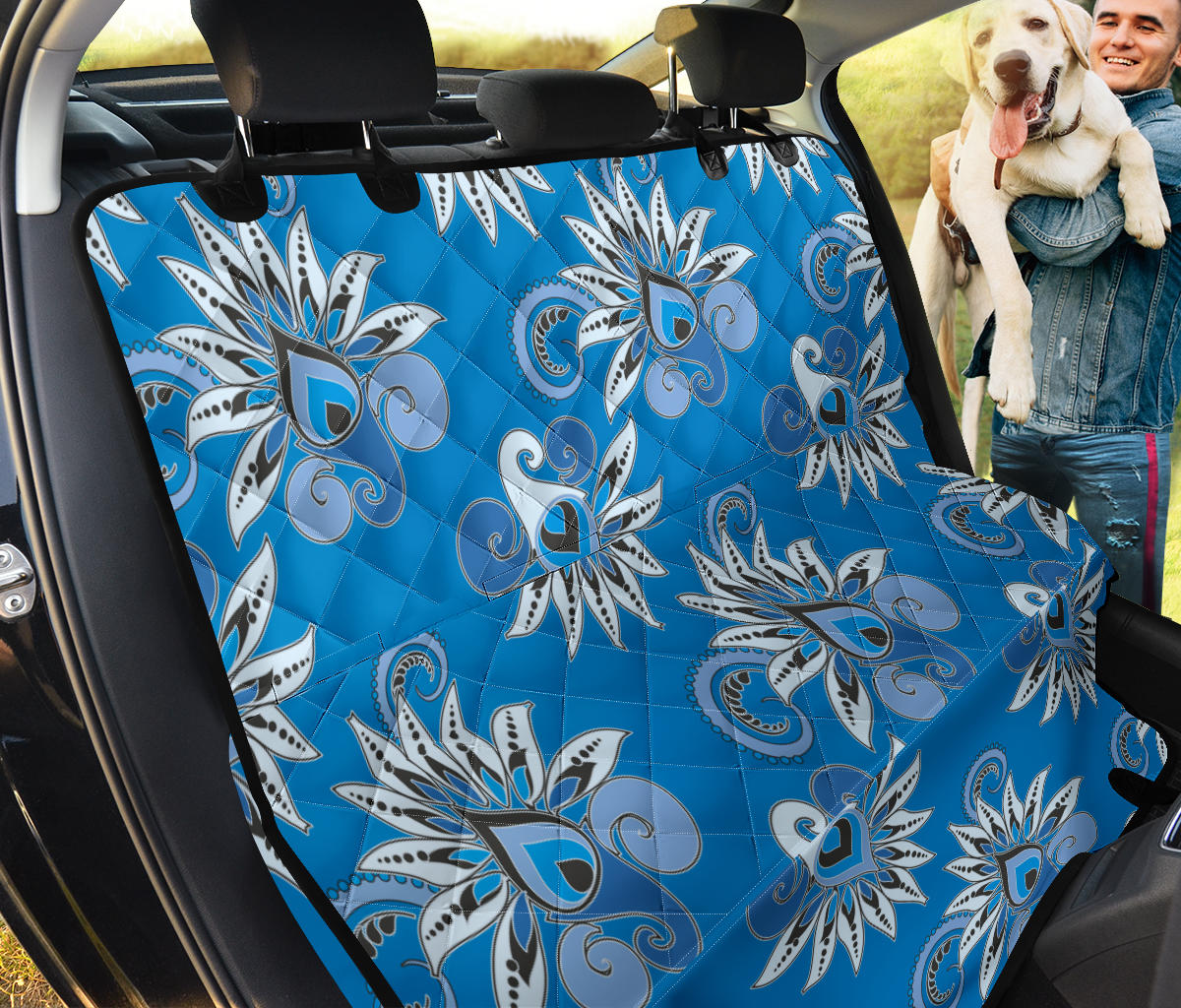 Blue Floral Decor Car Back Seat Pet Cover