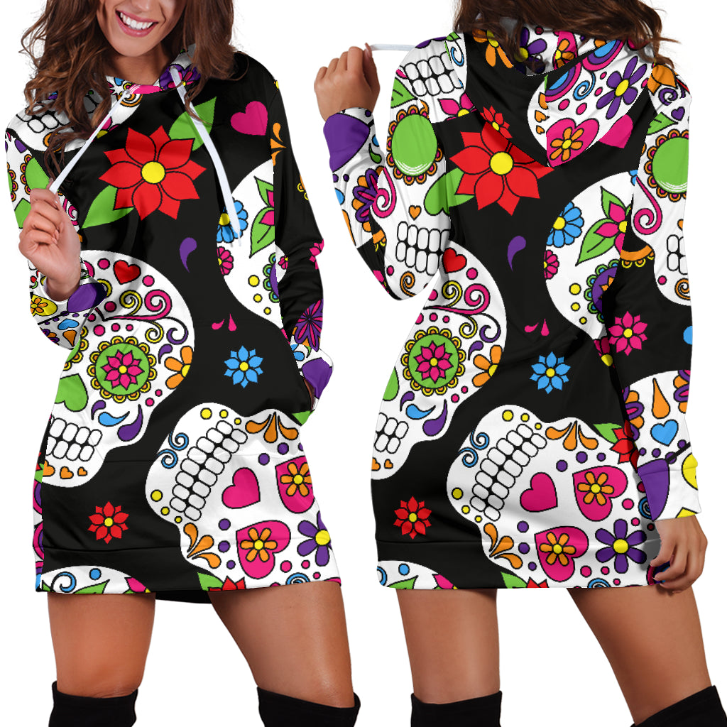 Colorful Sugar Skulls Womens Hoodie Dress