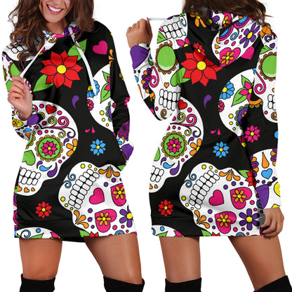 Colorful Sugar Skulls Womens Hoodie Dress