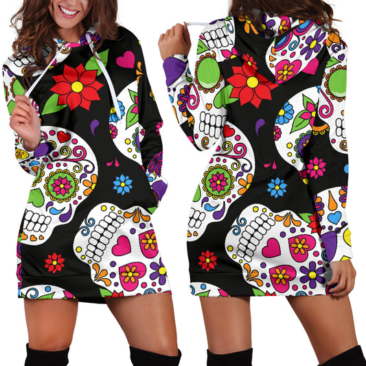 Colorful Sugar Skulls Womens Hoodie Dress