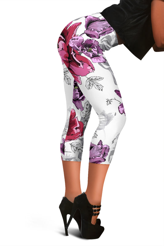 White Skulls & Flowers Leggings
