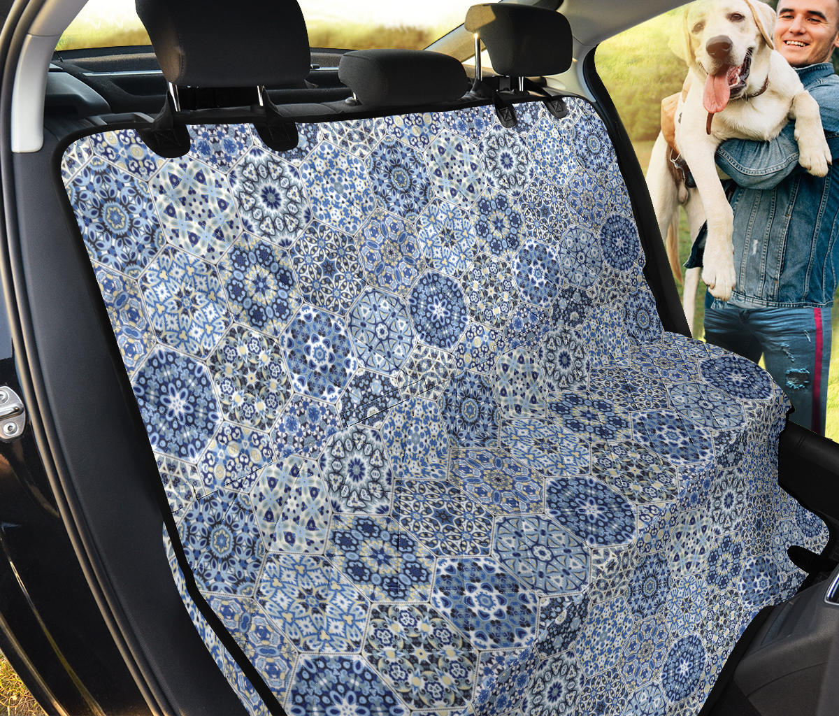 Blue Mandalas Honeycomb Car Back Seat Pet Cover