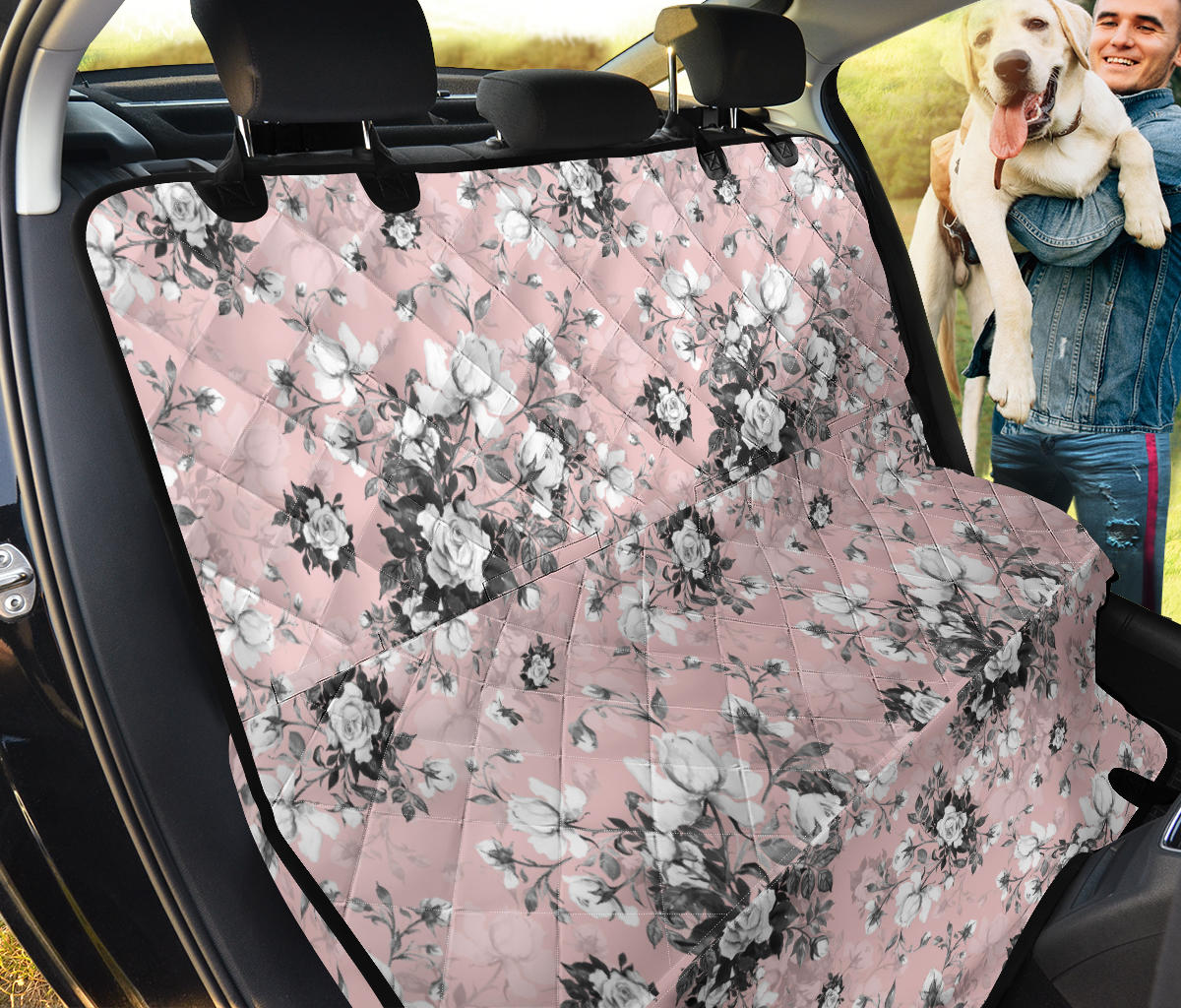 Pink Floral Car Back Seat Pet Cover