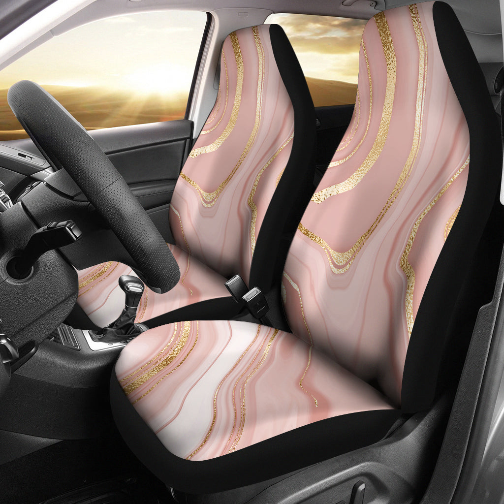 Cream Marble Print Car Seat Covers