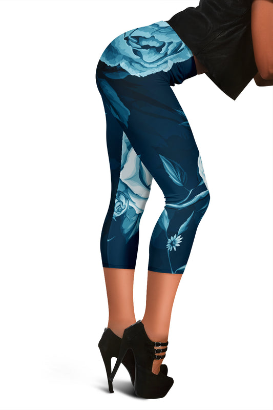 Blue Floral Capri Leggings
