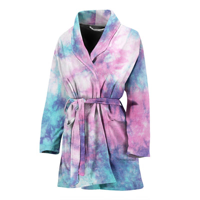 Womens Blue & Pink Cotton Candy Tie Dye Bath Robe