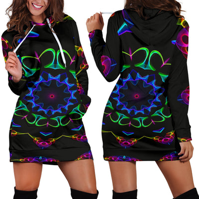 Colorful Neon Mandala Womens Hoodie Dress