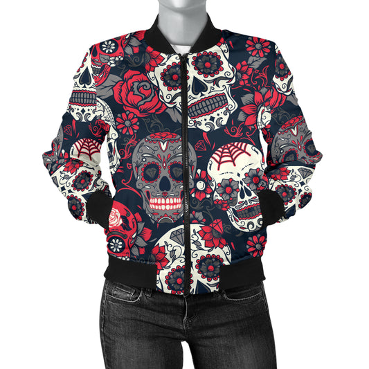 Womens Sugar Skulls & Roses Bomer Jacket