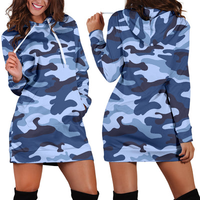 Blue Camouflage Womens Hoodie Dress