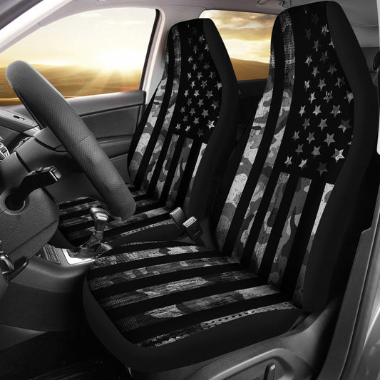 Grey Camouflage USA Flag Car Seat Covers
