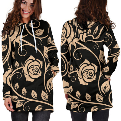 Tan Roses Decor Womens Hoodie Dress