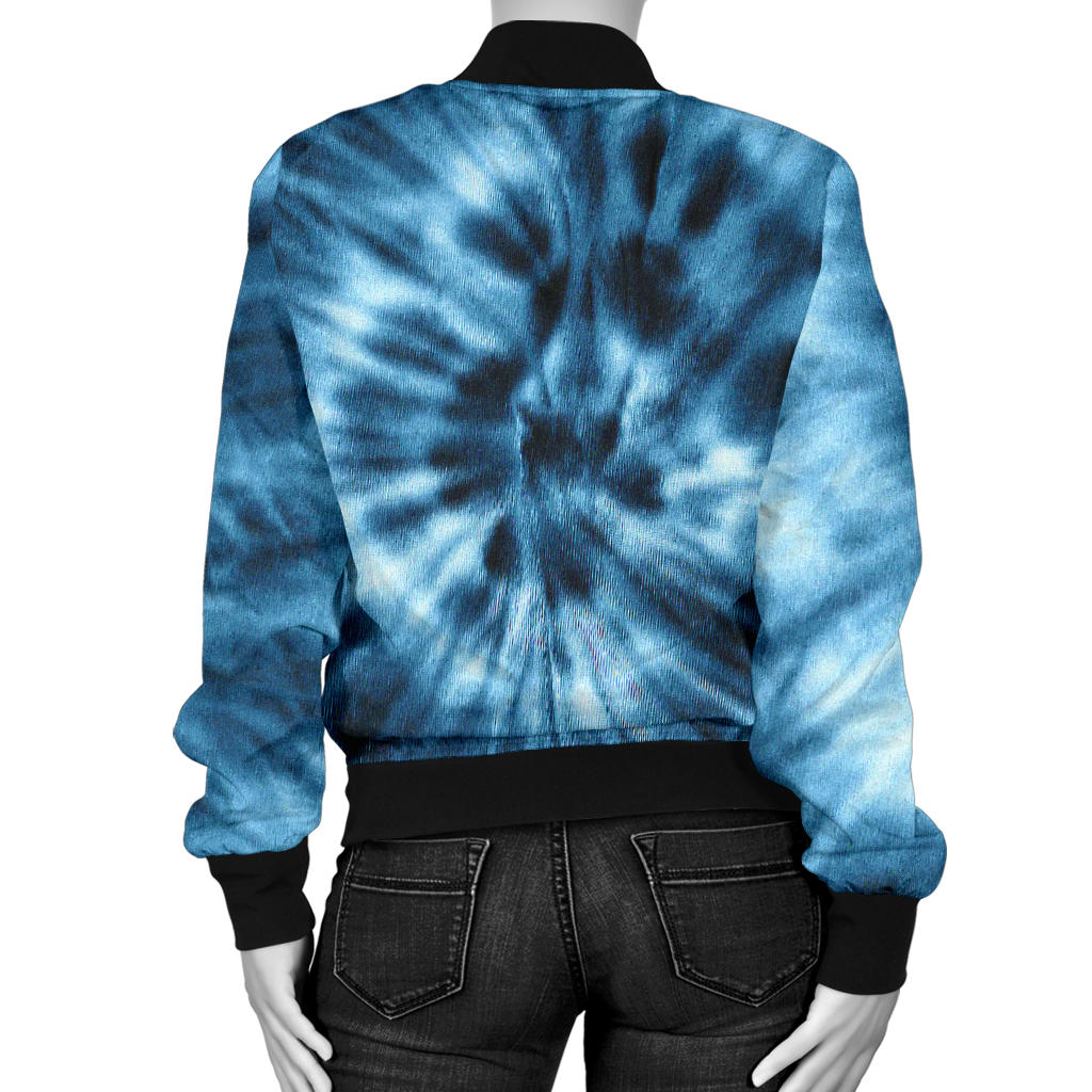 Womens Blue Tie Dye Grunge Bomber Jacket