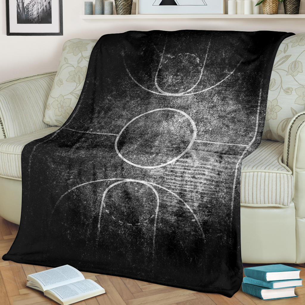 Black & White Grunge Basketball Court Blanket