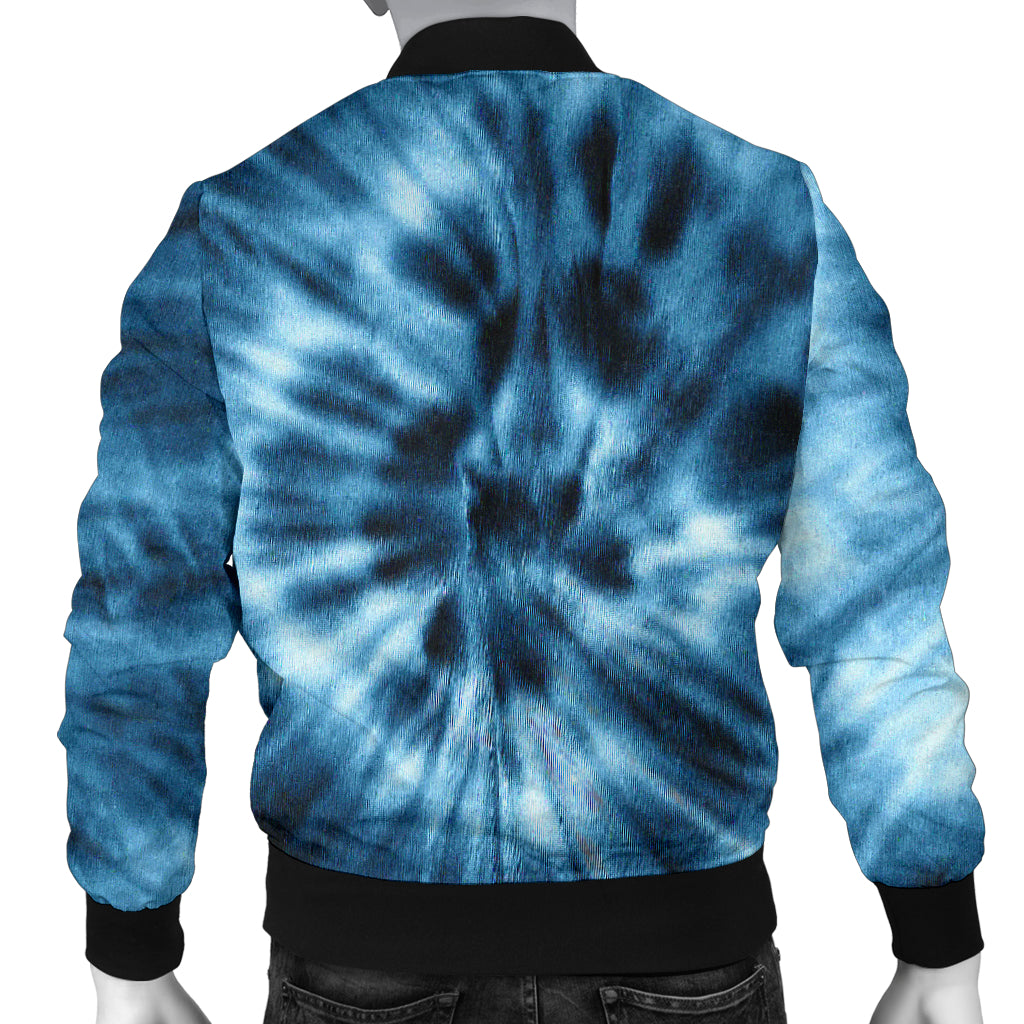 Mens Blue Tie Dye Grunge Bomber Jacket