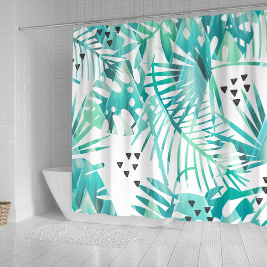 Teal Green Plants Shower Curtain