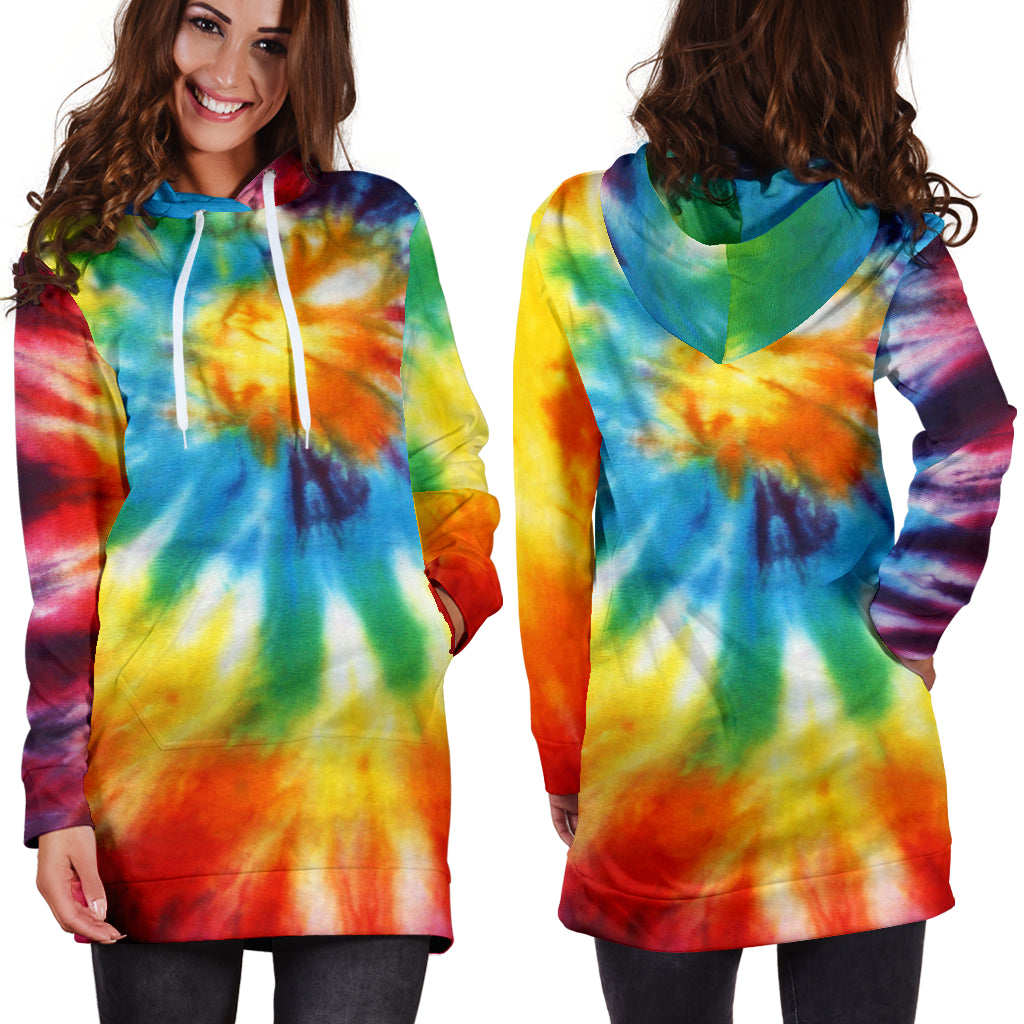 Colorful Tie Dye Print Abstract Art Womens Hoodie Dress