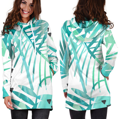 Teal Leaves Womens Hoodie Dress