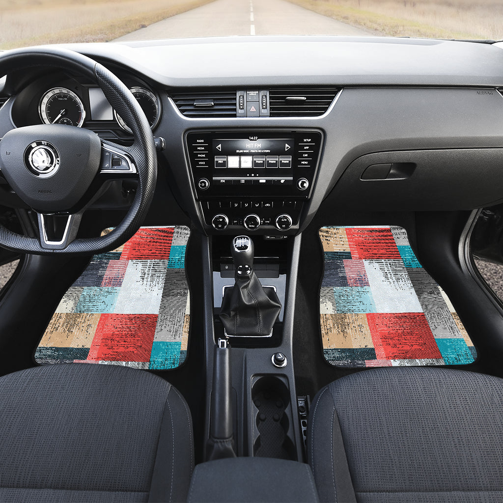 Red White Abstract Blocks Car Floor Mats