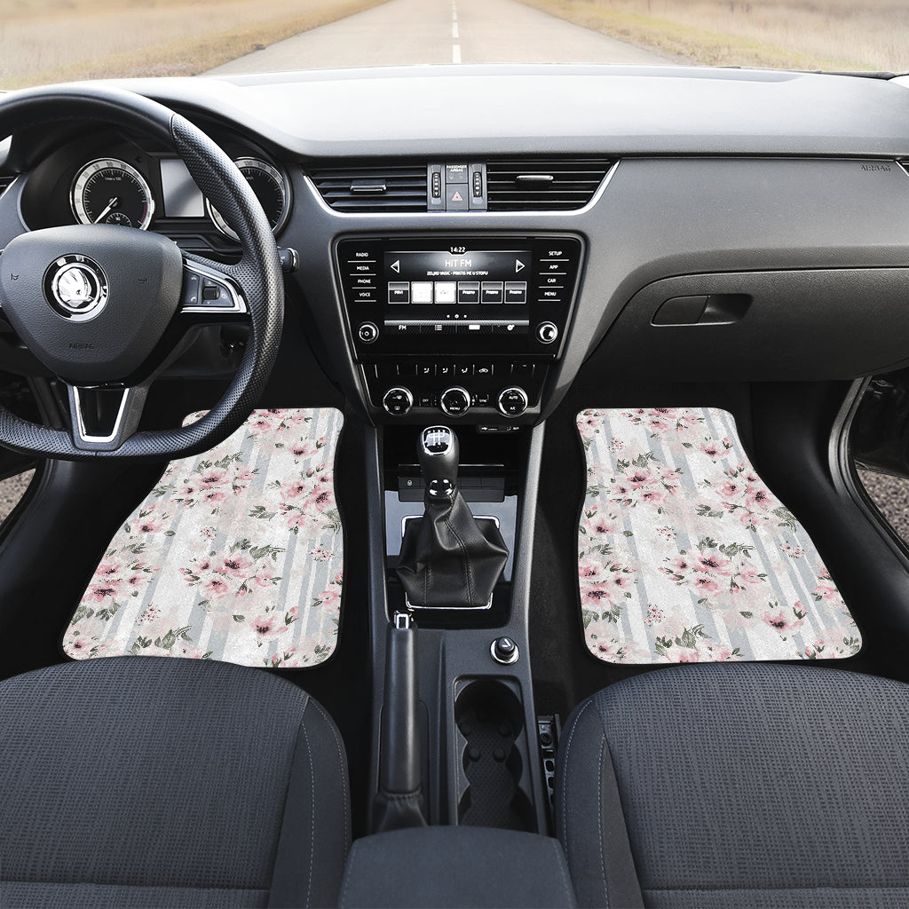 Pink Flower Stripes Car Floor Mats