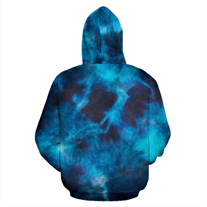 Blue Tie Dye Print Grunge Hoodie