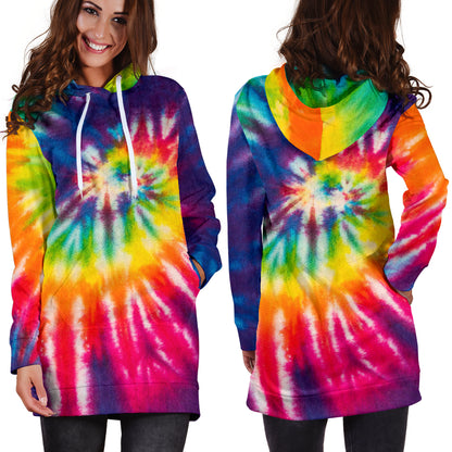 Colorful Tie Dye Print Spiral Womens Hoodie Dress