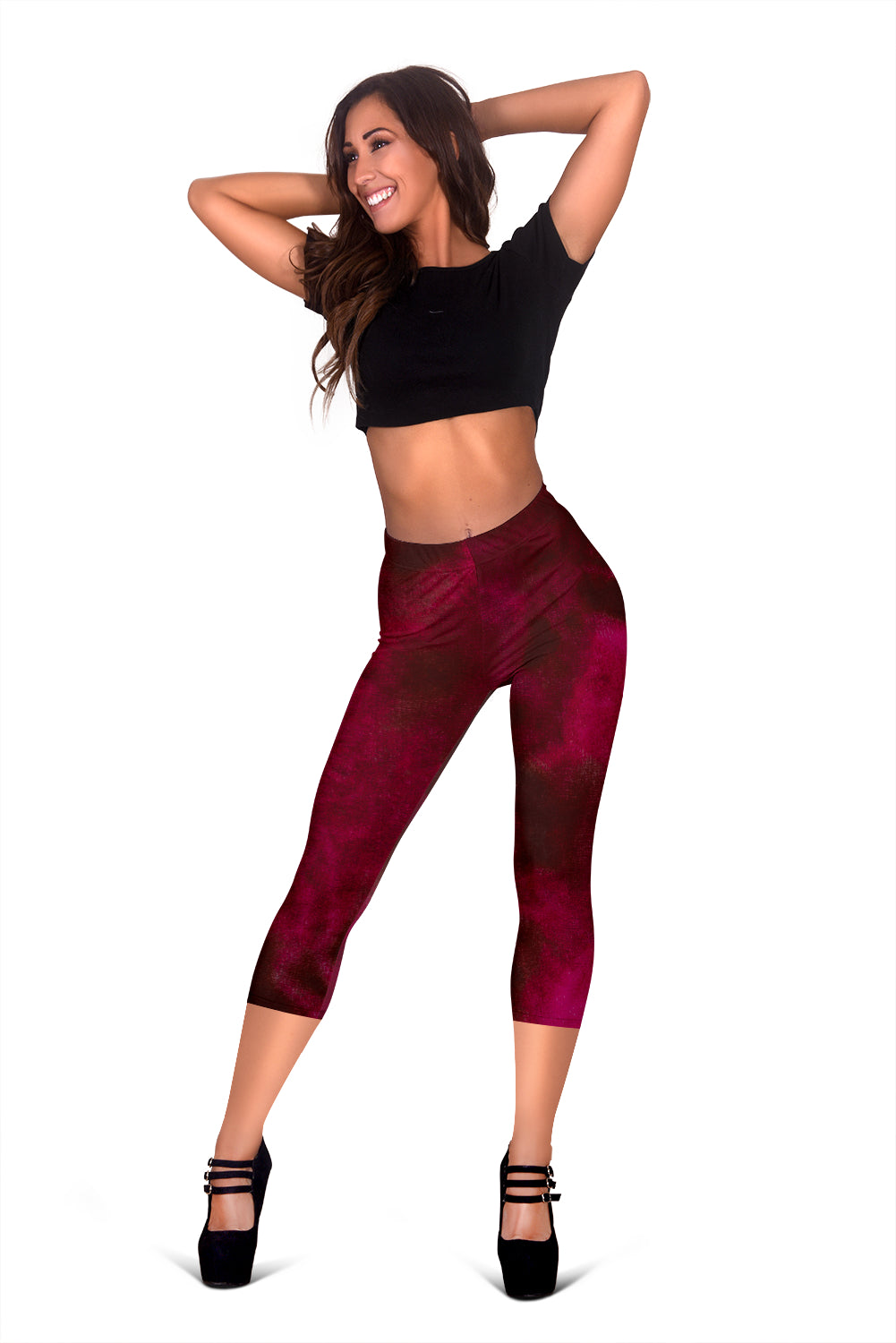Red Tie Dye Print Grunge Capri Leggings