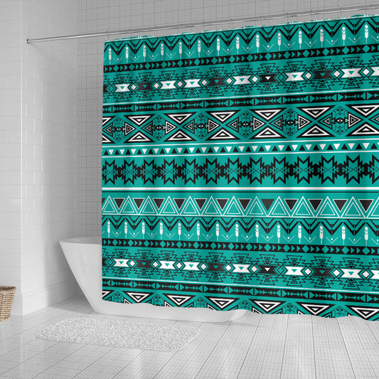 Light Green Teal Boho Aztec Shower Curtain