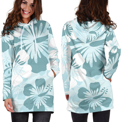 Light Green Teal Aloha Flowers Womens Hoodie Dress