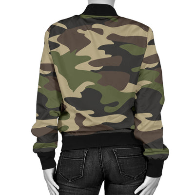 Womens Army Green Camouflage Bomber Jacket