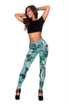 Light Green Teal Aloha Flowers Leggings