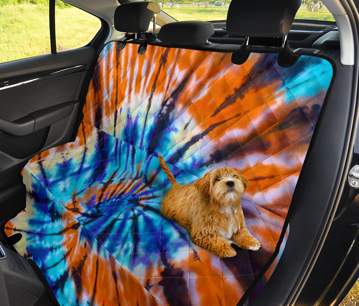 Orange & Blue Tie Dye Print Car Back Seat Pet Cover
