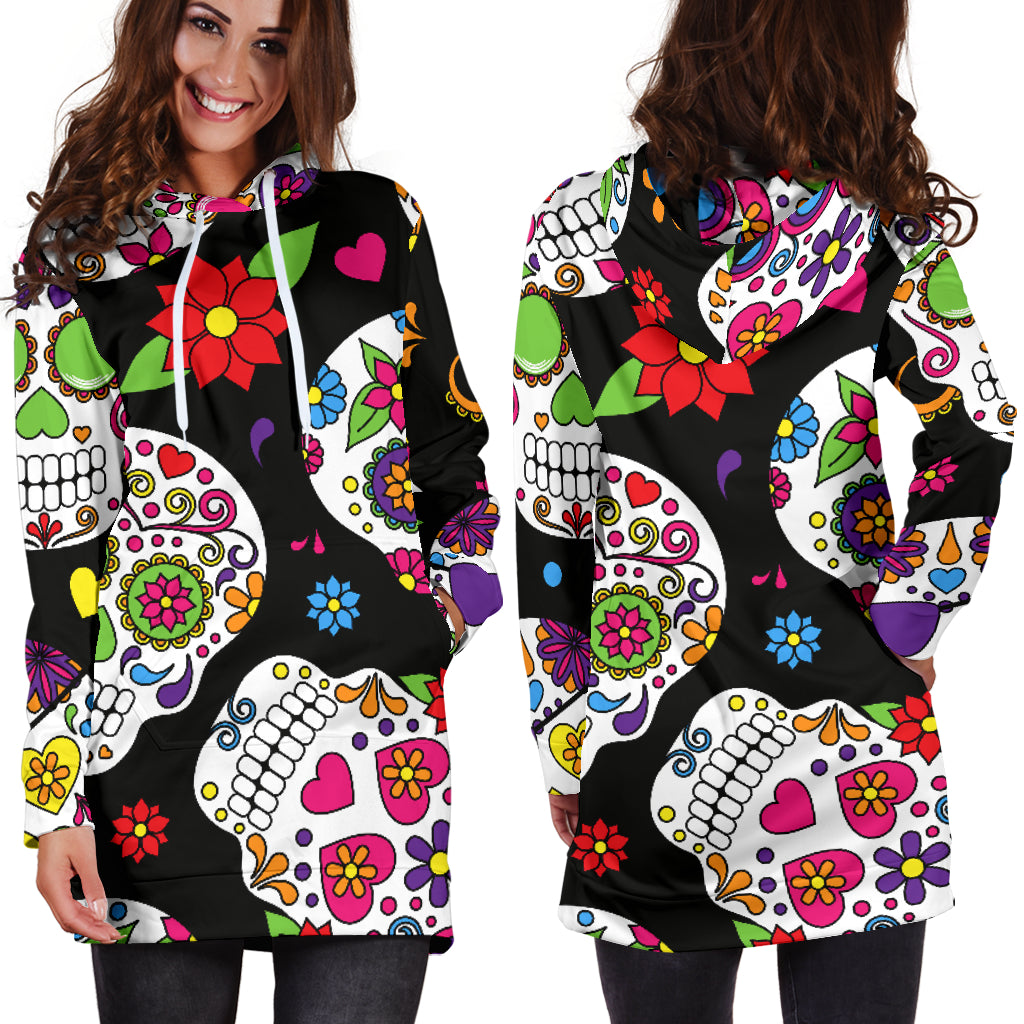 Colorful Sugar Skulls Womens Hoodie Dress
