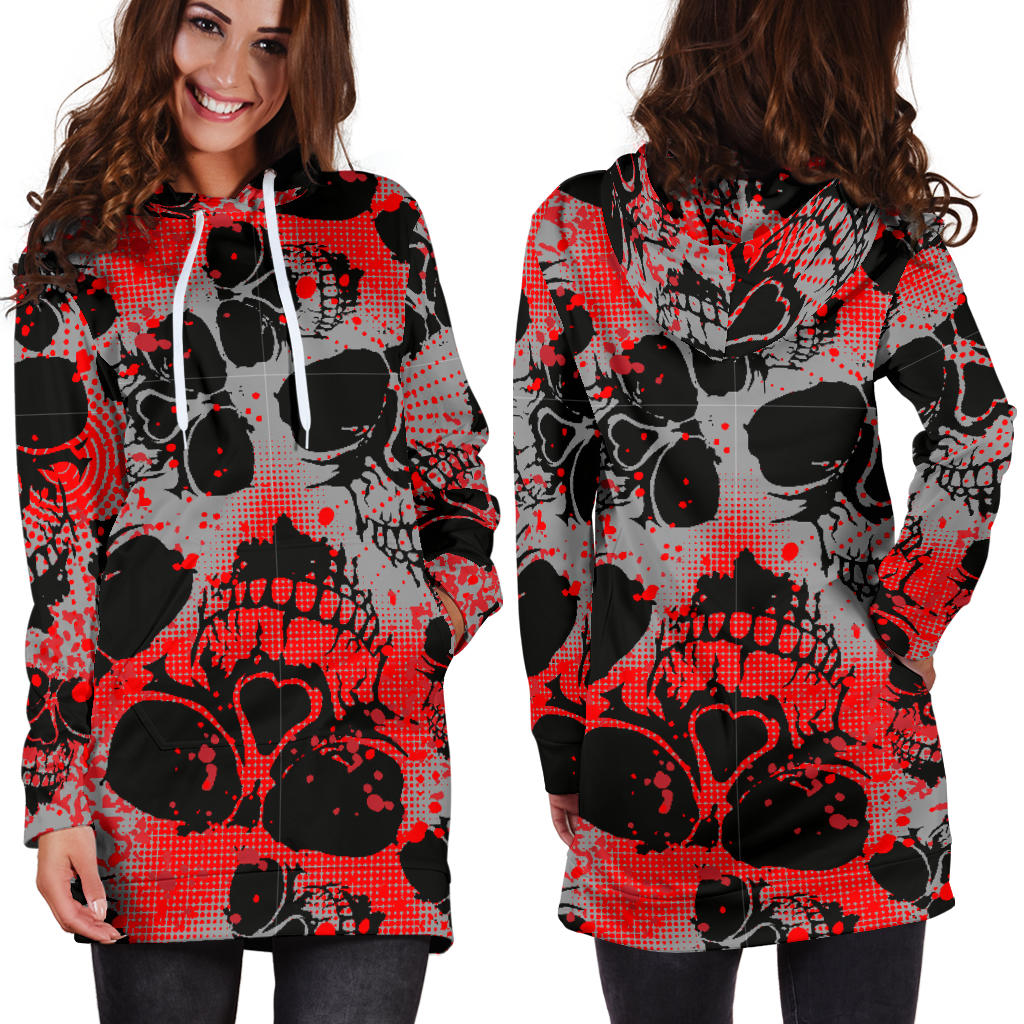 Red Skulls Womens Hoodie Dress