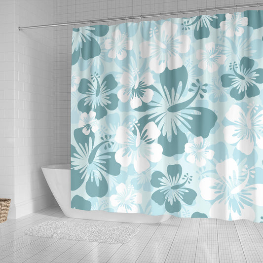 Light Green Teal Aloha Flowers Shower Curtain