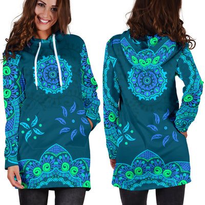 Teal Blue Mandalas Womens Hoodie Dress