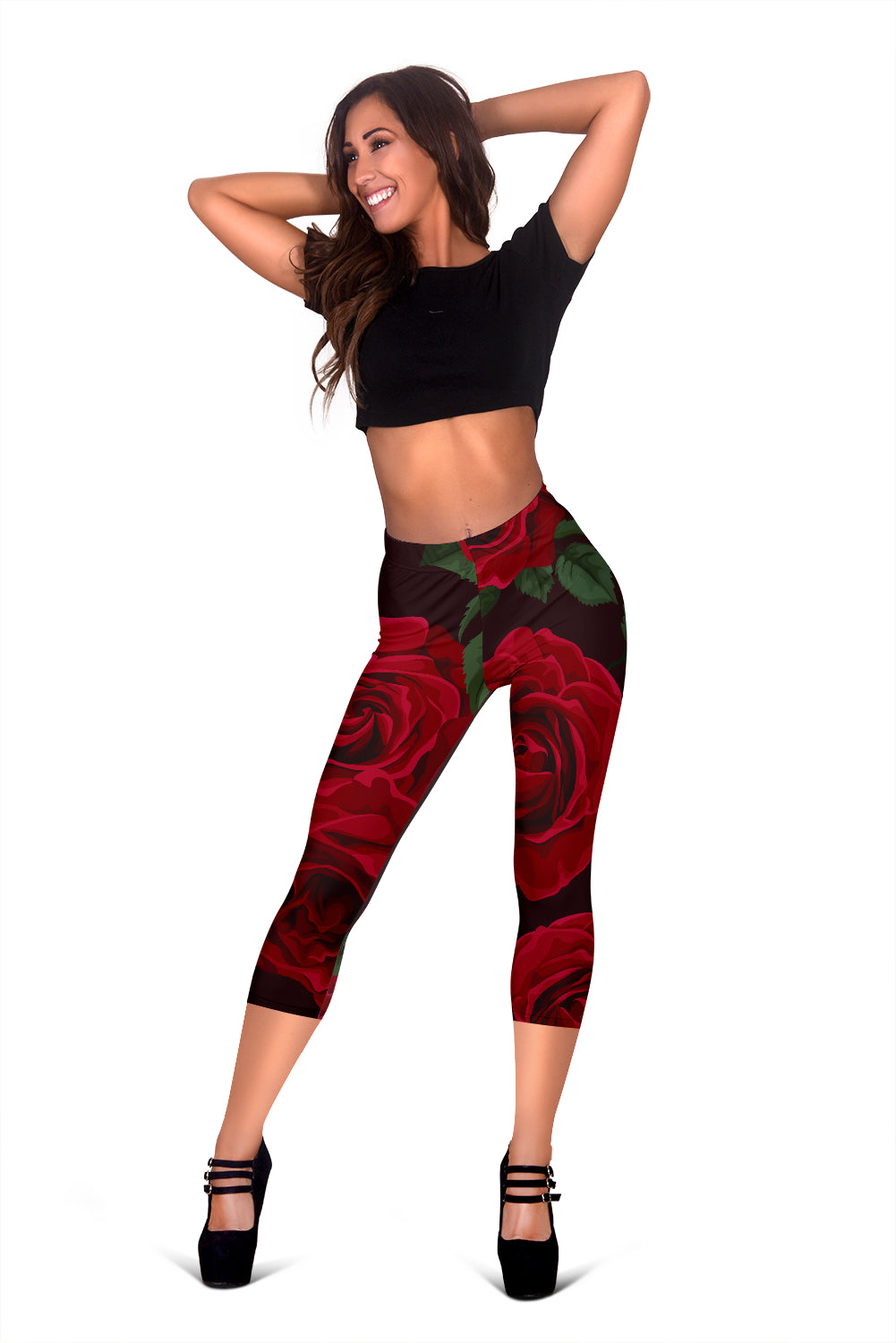 Red Roses Capri Leggings