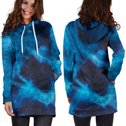 Blue Tie Dye Print Grunge Womens Hoodie Dress