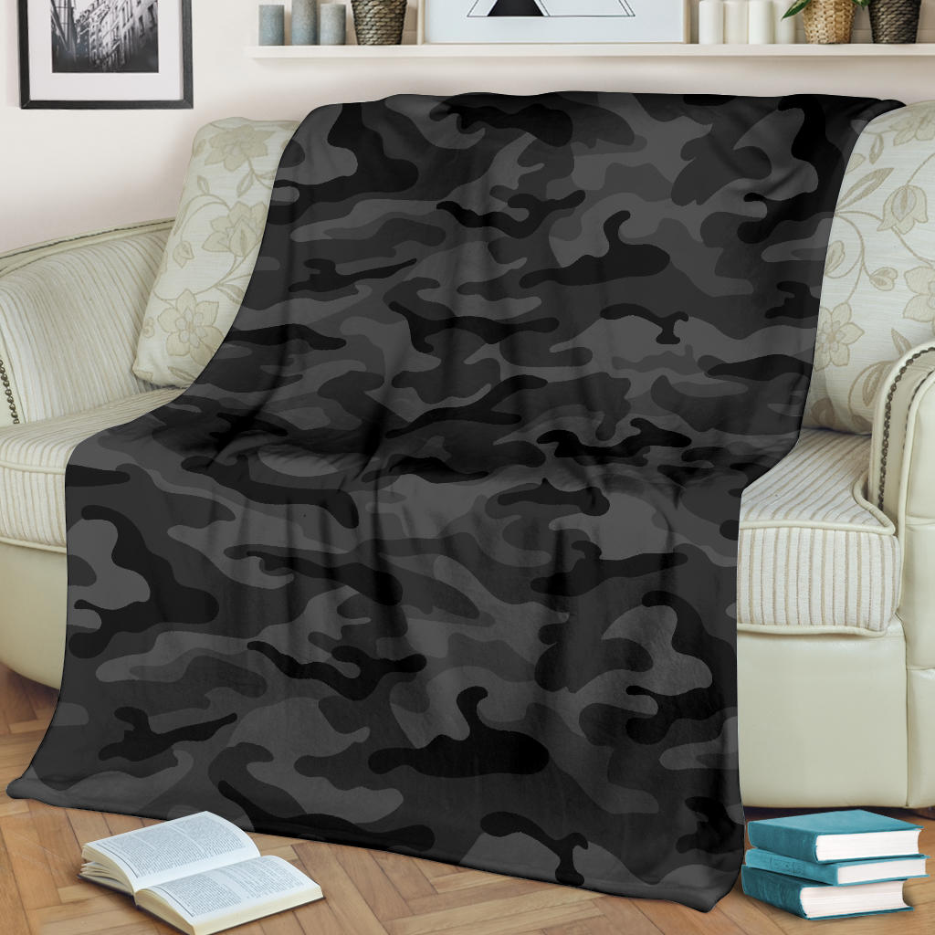 Dark Grey Camouflage Blanket