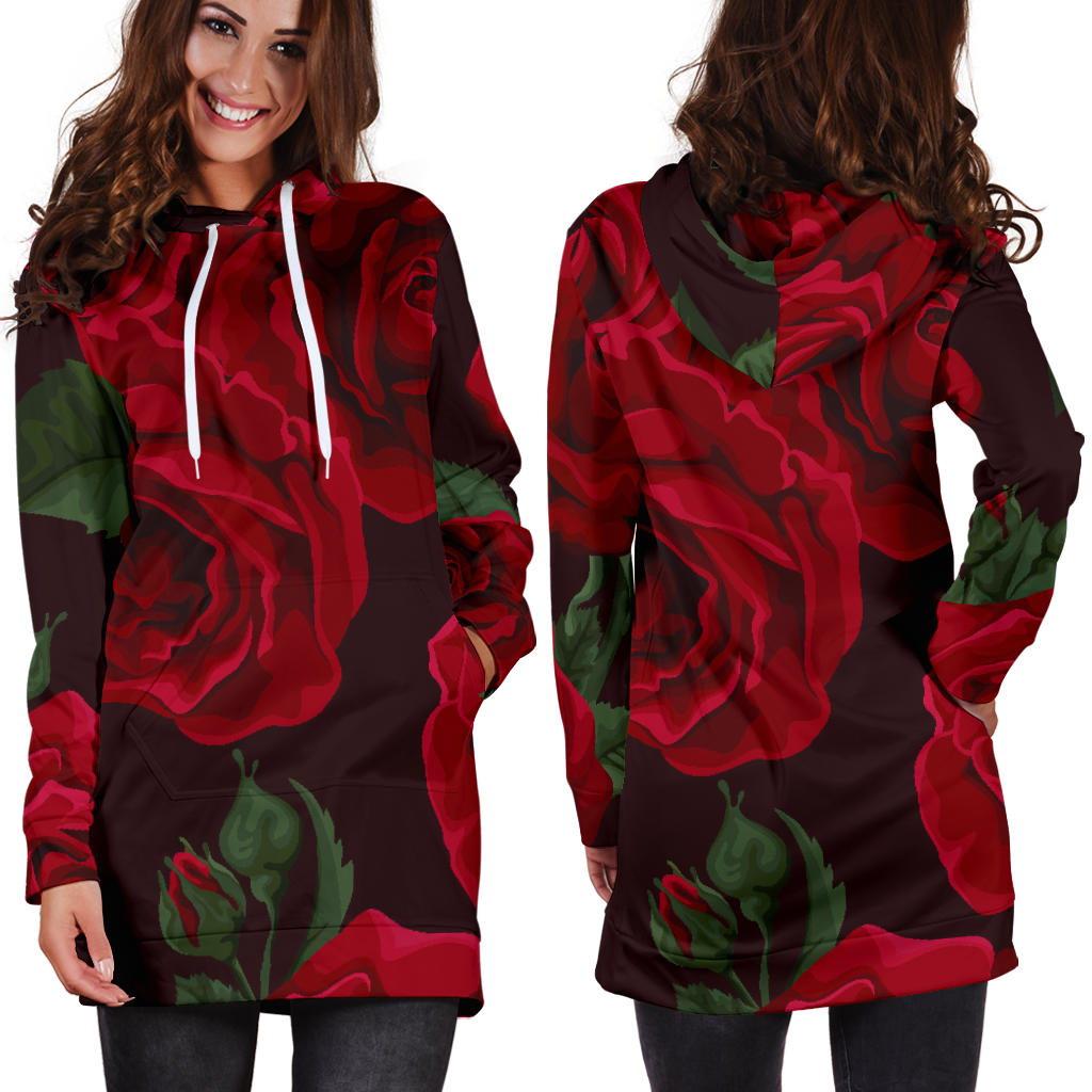 Red Roses Womens Hoodie Dress