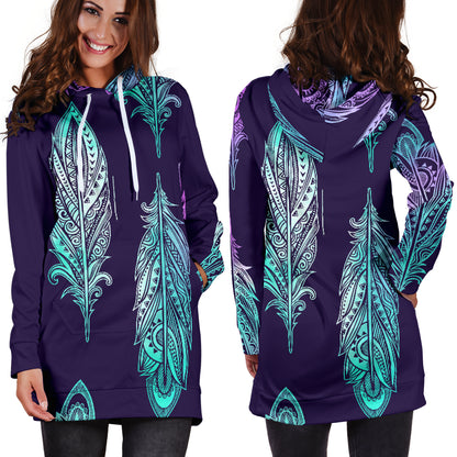Neon Feathers Womens Hoodie Dress