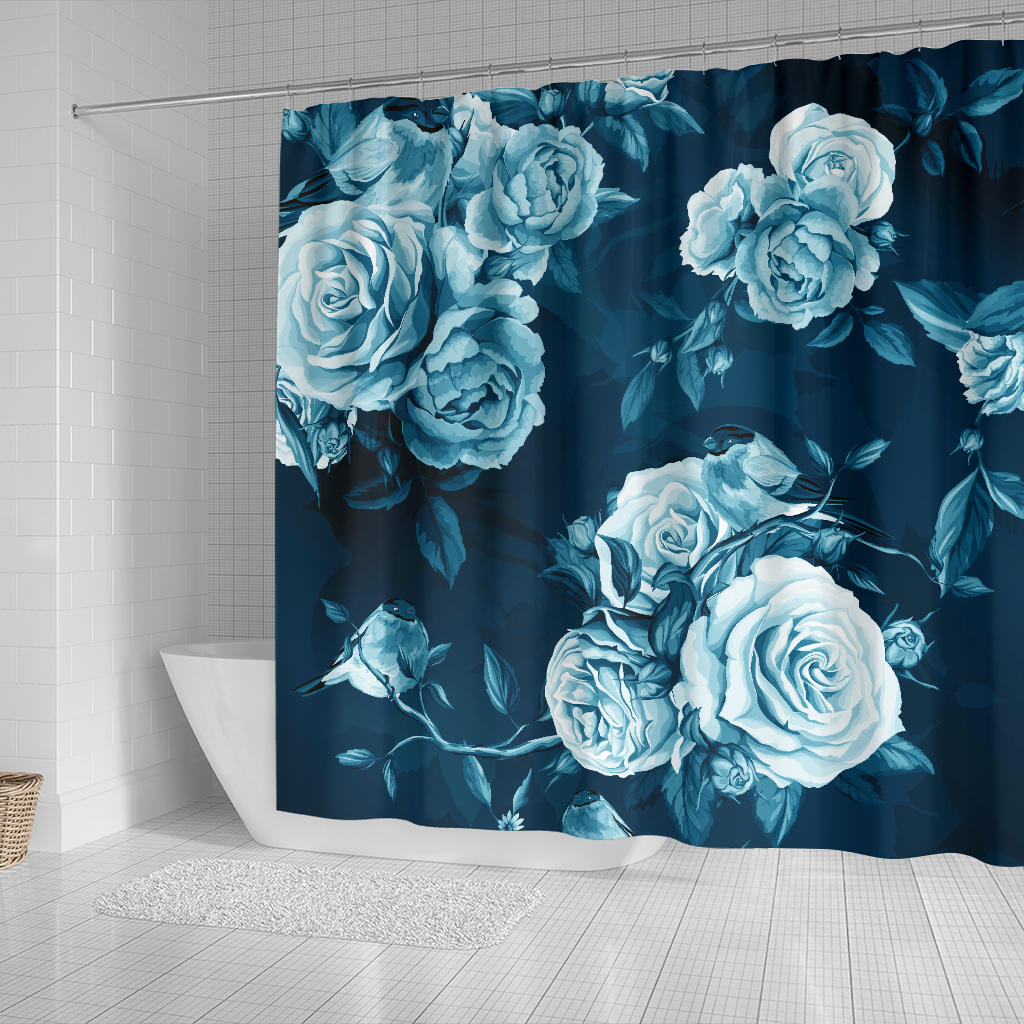 Navy Blue Roses Shower Curtain