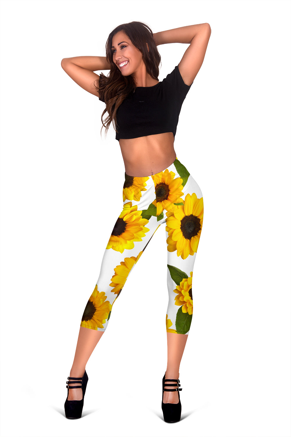 Sunflowers White Capri Leggings